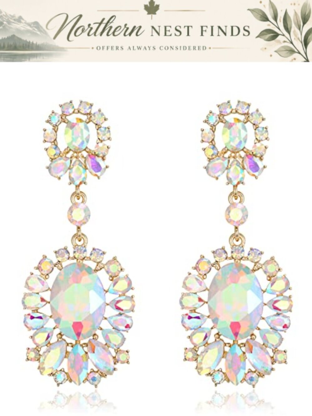 Rhinestone Crystal Teardrop Bridal Wedding Drop Dangle Earrings for Women